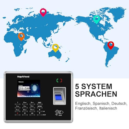 Time Clocks for Employees Small Business Automatic Calculate Hours, 0 Monthly Fees Fingerprint Time Clock, H2 Standalone Biometric Clock in Machine for Employees with 5 RFID Cards (No WiFi)