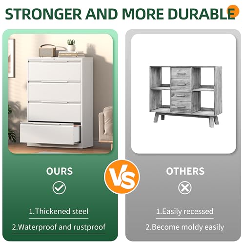 Lateral File Cabinet 4 Drawer, Metal File Cabinet with Lock - color: White, size: 4 Drawer - Lateral