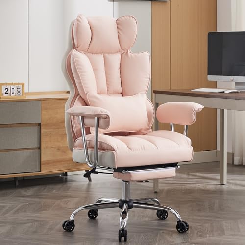 Efomao Big and Tall Office Chair, 400lbs Heavy Duty High Back Executive Chair with 23.6" Extra Wide Seat, PU Leather Desk Chair with Footrest and Padded Armrests, Pink - color: Pink