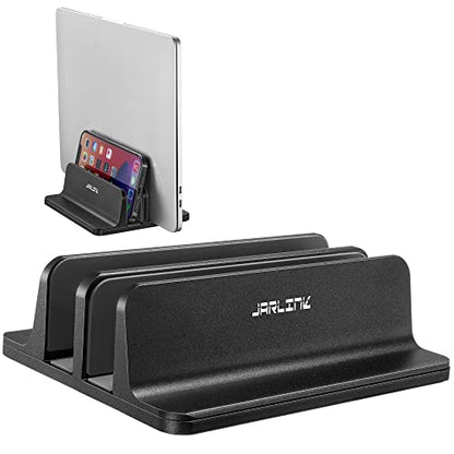 JARLINK Double Vertical Laptop Stand, Adjustable Aluminum Desk Dock, Black - color: Black, size: 2-slot