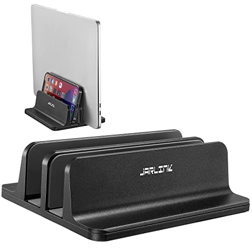 JARLINK Double Vertical Laptop Stand, Adjustable Aluminum Desk Dock, Black - color: Black, size: 2-slot