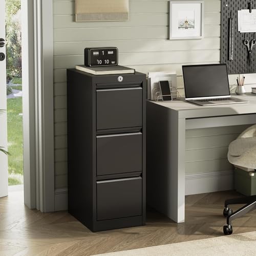 3 Drawer File Cabinet with Lock, Vertical Filing Storage Cabinet, Metal Filing Cabinets, Steel Lockable Storage Cabinets for Home Office, Legal/Letter Size File - size: 3 Drawer