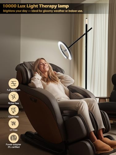 10000 Lux Light Therapy Lamp, Smart Floor Sunlight Lamp, Happy Therapy Lamp | UV-Free Full Spectrum LED Floor Lamp, Alexa/Remote/App Control, 7 Brightness & 4 Color Temps, Task Lamp Reading Floor Lamp - style: Smart (H1)