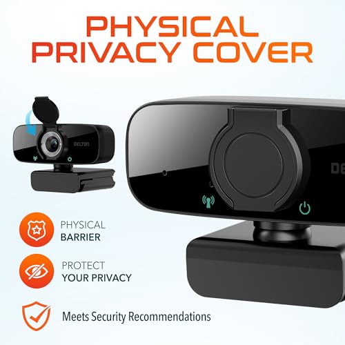 Delton C24 USB Webcam with Microphone, HD 1080p Wired Webcam, 2 Megapixels, Wide Field of View, Auto Focus, Noise Canceling Mic, USB Computer Camera Compatible with Computer/Laptop/iMac - Black