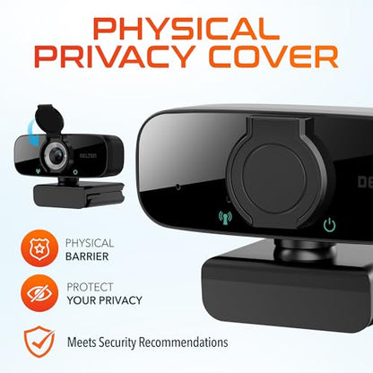 Delton C24 USB Webcam with Microphone, HD 1080p Wired Webcam, 2 Megapixels, Wide Field of View, Auto Focus, Noise Canceling Mic, USB Computer Camera Compatible with Computer/Laptop/iMac - Black