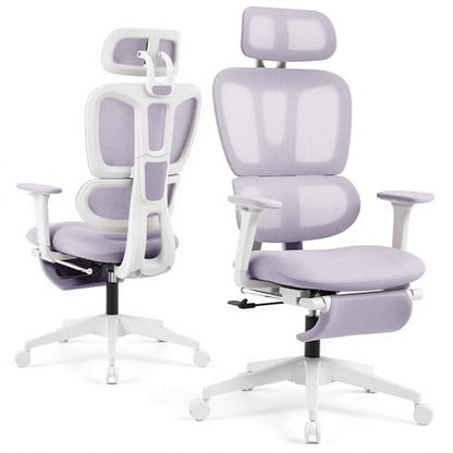 Ergonomic Office Chair with Footrest and Dynamic Lumbar Support, Purple - color: Purple