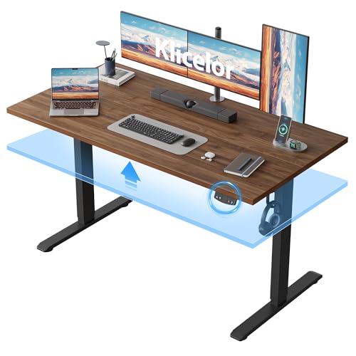 Klicelor 55 Inch Large Electric Standing Desk, Height Adjustable Office Desk, Sit Stand Up Computer Gaming Desk with Memory Preset, Two-Piece Desktop, Dark Walnut - color: Dark Walnut, size: 55 x 24 Inch