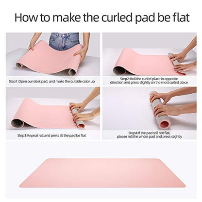 YSAGi Multifunctional Office Desk Pad, Ultra Thin Waterproof PU Leather Desk Mat, Dual Use Desk Writing Mat for Office/Home (35.4" x 17", Pink) - color: Pink, size: 17" x 35.4"