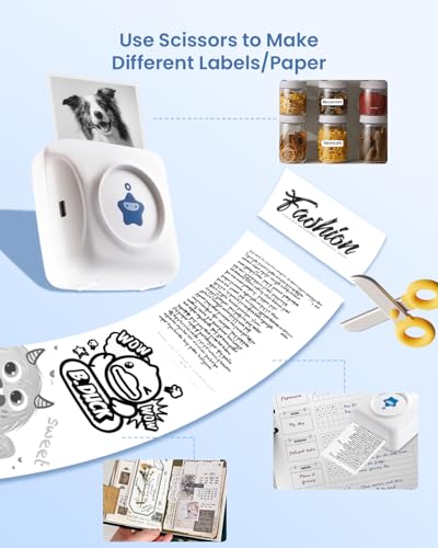 vretti Sticker Printer - TP2-Y Mini Portable Thermal Printer Inkless Sticker Maker Machine Bluetooth Label Maker Pocket Instant Print for Study Graphics, Anatomical Diagrams, Photos, Students - color: White-Blue