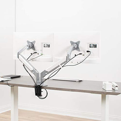 VIVO Space Saving Dual 17 to 32 inch Pneumatic Spring Arms, Aluminum Clamp-on Desk Mount Stand, Fits 2 Monitor Screens with Max VESA 100x100, Silver, STAND-V200A
