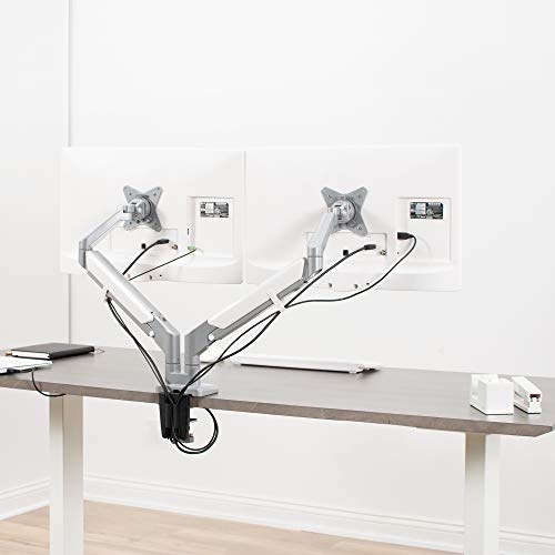VIVO Space Saving Dual 17 to 32 inch Pneumatic Spring Arms, Aluminum Clamp-on Desk Mount Stand, Fits 2 Monitor Screens with Max VESA 100x100, Silver, STAND-V200A