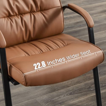 Big&Wide Office Guest Reception Chair Set of 8, Conference Room Chairs Waiting Room Chairs 8 Pack, Modern Leather Office Desk Chair No Wheels(Brown) - color: Brown, size: 8 Pack