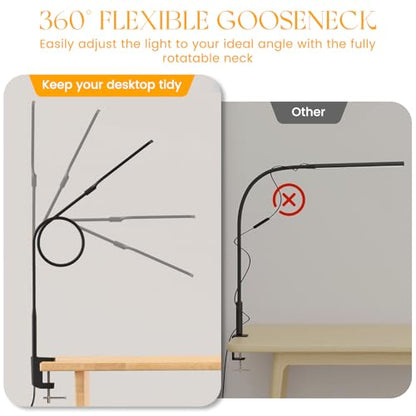 LED Desk Lamp with Clamp, 3 Color Modes 10 Brightness Levels, Long Flexible Gooseneck, Ultra Wide Brightness Range, led Clip Desk lamp, USB Eye-Caring Clip on Lights for Home Office, Black - style: Clip Lamp