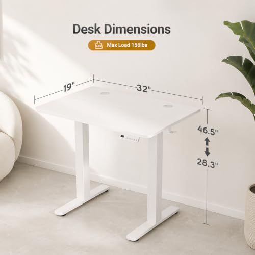 Claiks Electric Small Standing Desk, 32x19 Inch, White - color: White, size: 32 Inch