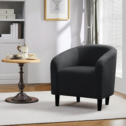 Yaheetech Sherpa Accent Chairs, Compact Furry Barrel Chairs with a Curved Silhouette for Small Spaces, Living Room, Bedroom, Dark Gray - color: Dark Gray (Boucle), style: without Ottoman