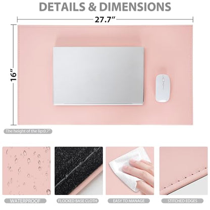 AKOZLIN 27.55”x 15.8" Soft PU Leather Surface Office Desk Mouse Mat Anti-Push Pad with Full Grip Fixation Lip Table Blotter Edge-Locked Protector Pink - color: Pink, size: 27.55”x15.8"