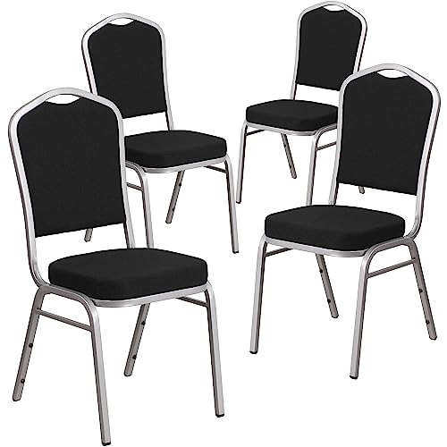 Flash Furniture Hercules Crown Back Stackable Banquet Chair, Silver, 4-Pack | Silver Frame, Fabric Upholstery - color: Black Fabric/Silver Frame, size: Set of 4
