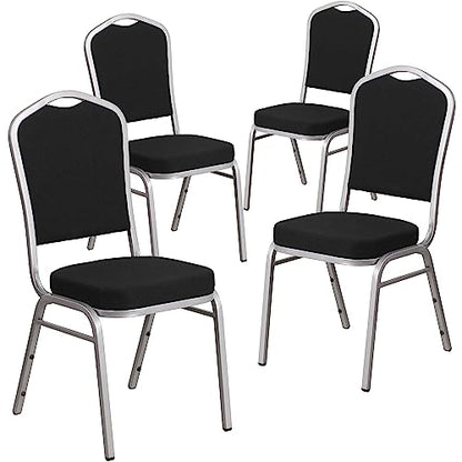 Flash Furniture Hercules Crown Back Stackable Banquet Chair, Silver, 4-Pack | Silver Frame, Fabric Upholstery - color: Black Fabric/Silver Frame, size: Set of 4