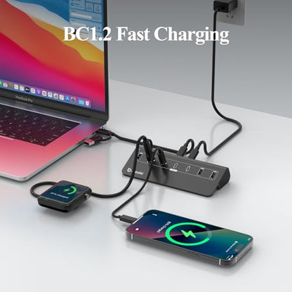 USB-C Hub,10Gbps USB Splitter with 4*USB-A and 3*USB-C Ports(Black) - color: Black