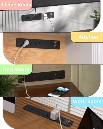 Recessed Power Strip Extension - 10 Outlet Surge Protector with 6 AC - 2 USB-A（18W） and 2 USB-C（PD20W） Ports - Flush Mount Desk Outlet with 6 Feet Cord - for Conference Table (Black) - size: 6 Outlets, style: Desk Socket - Black