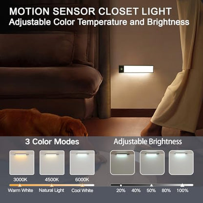 Under Cabinet Lighting, 3200mAh Motion Sensor Light Indoor, 2 Pack | 8 Inch, Cool White, 5-Level Dimmable, USB-C Rechargeable, 10s/20s Timer, Magnetic Under Counter Lights for Kitchen - size: 8 Inch