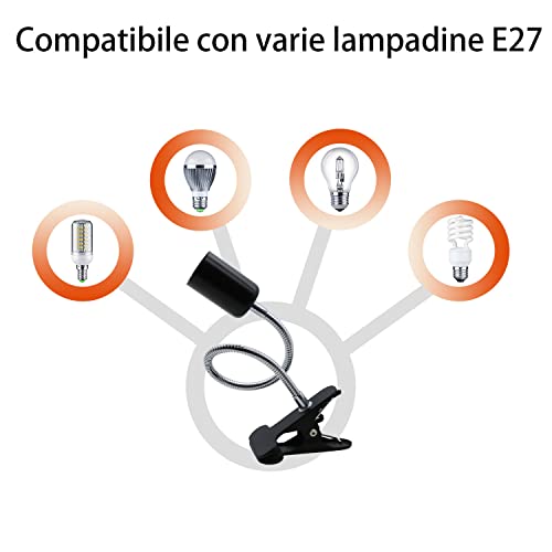 Clip Desk Lamp Socket 2 Pack Flexible Gooseneck Lamp Stand Clip-On with Switch Plugs Clip on Light with Flexible Neck Portable Clip on Light Metal Clip Holder Desk Study Clamp Lamp - color: Black, size: 2PCS