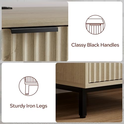 47" Home Office Desk with Fluted Drawers, Wood Exectuive Desk with Storage Cabinet, Charging Station, Metal Legs Modern Farmhouse Computer Desk for Work, Study Light Oak - color: Light Oak
