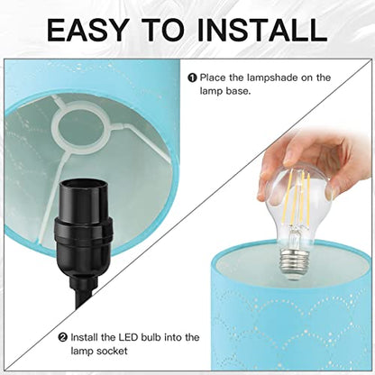 CINSARY Touch Control Bedside Lamp with 2 USB Ports, 3-Way Dimmable Table lamp for Bedroom, Nightstand Lamp with Round Blue Fabric Shade for Living Room Home Office (E26 LED Bulb Included) - color: Blue