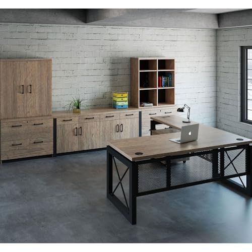 NBF Urban Work Office Credenza with Adjustable Shelves - Modern Buffet Cabinet with Storage - Credenza Storage Cabinet with 4 Drawers - Office Credenza with Gray Laminate (72" W x 21" D)