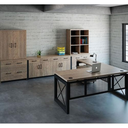 NBF Urban Work Office Credenza with Adjustable Shelves - Modern Buffet Cabinet with Storage - Credenza Storage Cabinet with 4 Drawers - Office Credenza with Gray Laminate (72" W x 21" D)