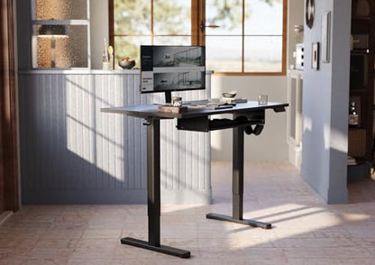 YDN Standing Desk 48 Inch Height Adjustable with Keyboard Tray Black | Ergonomic design, 28.3-46.5 inch electric height range, 176 lb capacity, water-resistant surface, cable management - color: Black