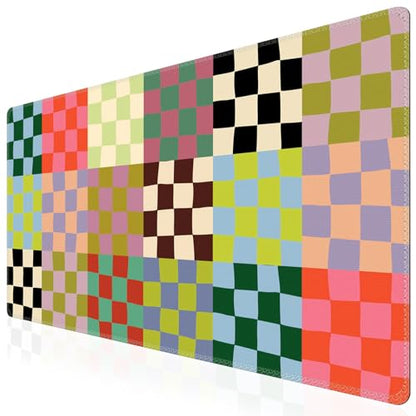 iCasso Desk Mat,Cute Desk Cover for Women,35.4x15.7in,Checkered | Computer Mat for Home Office,Non-Slip Mousepad with Stitched Edges,Retro Keyboard Mat,Smooth Water-Resistant - color: A-Retro Checkered