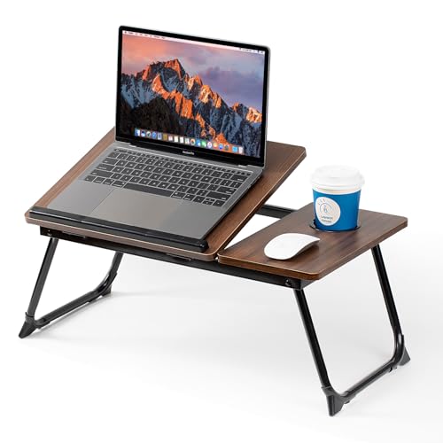 Laptop Desk for Bed Couch, Adjustable Foldable Bed Table with Cup Holder | Breakfast Serving Tray, Portable Laptop Lap Desk Stand for Working Reading Writing Eating Gaming in Bed Sofa Floor - color: Darkwalnut