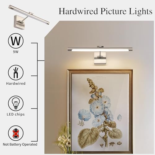 Joosenhouse Single Arm LED Picture Lights 16.53 Inch, Full Metal Artwork Lamp with Rotatable Sconces Lamp Head, 7W (45W Eqv.), Hardwired Connection, 3000K Warm White 560Lm, Brushed Nickel Finish… - color: Nickel, size: Dimmable 16.53" Long