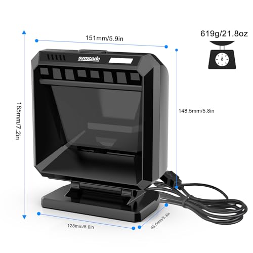 Symcode Automatic Omnidirectional Desktop 2D QR Barcode Scanner, Hands-Free USB Wired Barcode Reader, 1D 2D Bar Code Image Sensing for Warehouse, Supermarket, Retail Store, Bookstore