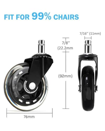 Office Chair Wheels - Replacement Rubber Wheels - Universal Fit 3 Inch Casters, Heavy-Duty Computer Gaming Chair Casters, Smooth & Safe Rolling Noise (Not for 1KEA) (10 Pack Black & Clear) - style: 10 Pack Black & Clear