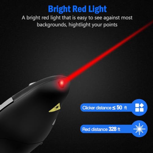 DinoFire Rechargeable Presentation Clicker, RF 2.4GZ USB Slide Remote Clicker for Powerpoint Presentation Presenter for Laptop/Computer/MAC - style: USB+Red