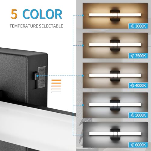 Modern Black and Brass Vanity Light Bar 24 Inch, 16W 5CCT Dimmable Bathroom Light Fixtures LED Wall Lighting Fixture - color: Black+Brass, size: 24 inch