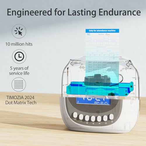 Time Clock with Passcode, Auto-Align Time Card Machine, 6 Punches per Day | Time Clock Punch Machine with 100 Time Cards, 2 Ink Ribbons(1 Inside) and 1 Rack - color: White