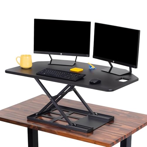 X-Elite Pro 40" Corner Standing Desk Converter with Pneumatic Lift | Adjustable Sit to Stand Riser, L-Shaped Desks & Cubicles | Fully Assembled Computer Workstation (Matte Black) - color: Black