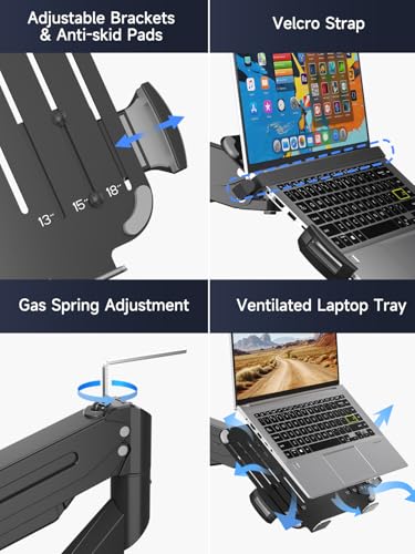 Suptek Laptop Desk Mount,Fully Adjustable Monitor and Laptop Mount Stand for 13-18 Inch Notebook and 17-35 inch Monitor Screen,Holds 24.25lbs with Vented Tray - style: Laptop Mount