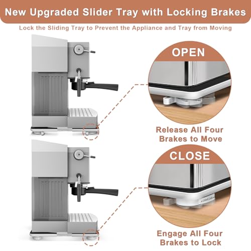 Adjustable Appliance Sliding Tray - Expandable 11" x 11"- 20" x 20" | Slider Tray for Kitchen Appliances - 360° Countertop Rolling Tray with Locking Brakes for Coffee Makers - size: 11" x 11" - 20" x 20" Square