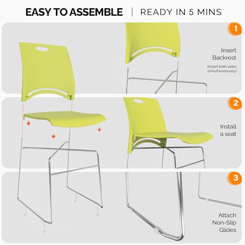 VINGLI Stacking Chairs Set of 12 Stackable Office Chairs with Metal Sled Base, Ergonomic Plastic Seat, Stacking Chairs for Waiting Room Break Room Banquet Guest, Green - color: Green, size: 12 Pack