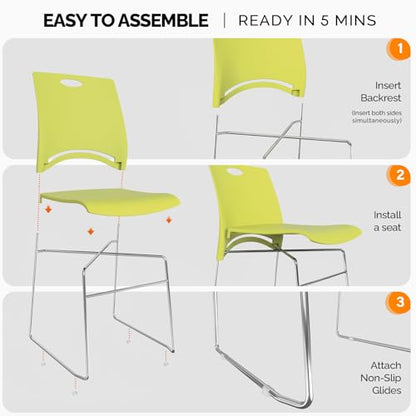 VINGLI Stacking Chairs Set of 12 Stackable Office Chairs with Metal Sled Base, Ergonomic Plastic Seat, Stacking Chairs for Waiting Room Break Room Banquet Guest, Green - color: Green, size: 12 Pack