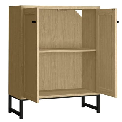 Panana Rattan Decorated 2 Doors Storage Cabinet Accent Cabinet Living Room Cupboard Kitchen Sideboard Buffet Table (Natural)