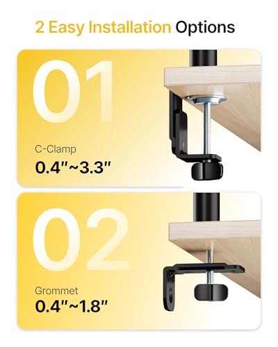 monTEK Triple Monitor Stand for 17-32" Screens, 22 lbs Each | Three-screen desk mount, height adjustment, tilt, swivel, rotation, clamp/grommet bases and VESA 75/100 - size: Triple Monitor
