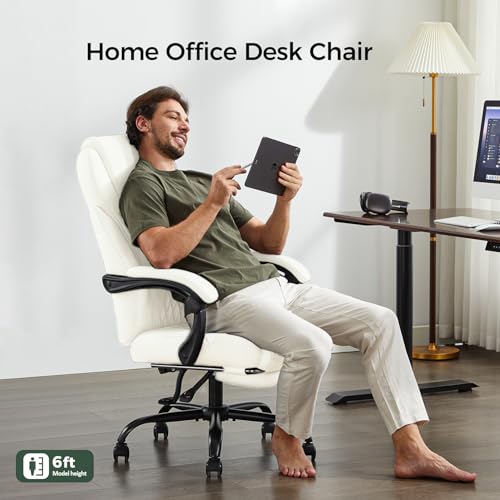 amseatec Big and Tall Office Chair with Footrest, Lumbar Support, White - color: White-f