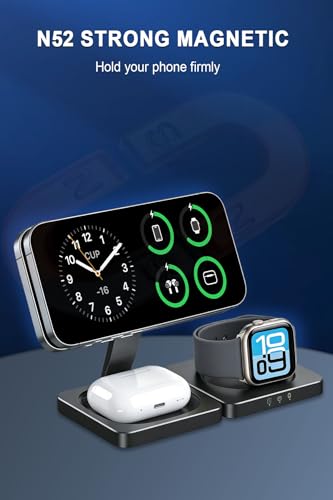 Wireless Charging Station for Apple Devices,Magnetic Travel Charger - color: black