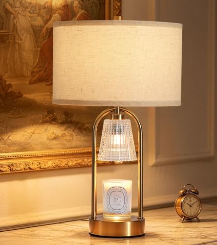 2-in-1 Table Lamp Candle Warmer Lamp with Timer & Dimmer,Large Wax Melt Warmer Modern Bedside Lamp for Bedroom Living Room Home Decor Birthday Gifts for Women D12.5 x H21.2“ Bulbs Included - color: Antique Brass Gold