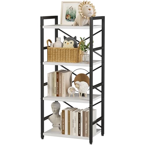 Homeiju 4 Tier Small White Metal Bookcase for CD/Movie/Book, Book Shelf Organization and Storage for Living Room, Kid's Room, and Home Furniture - 1018WH - color: White, size: 4 Tier